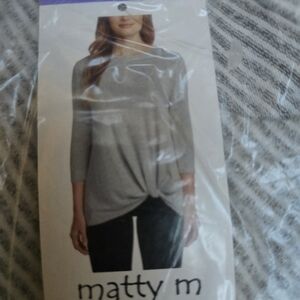 Matty M Gray Twist Front Knit Top